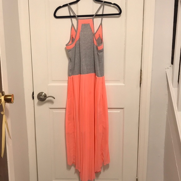 High low coral and grey pleated dress - Picture 2 of 3
